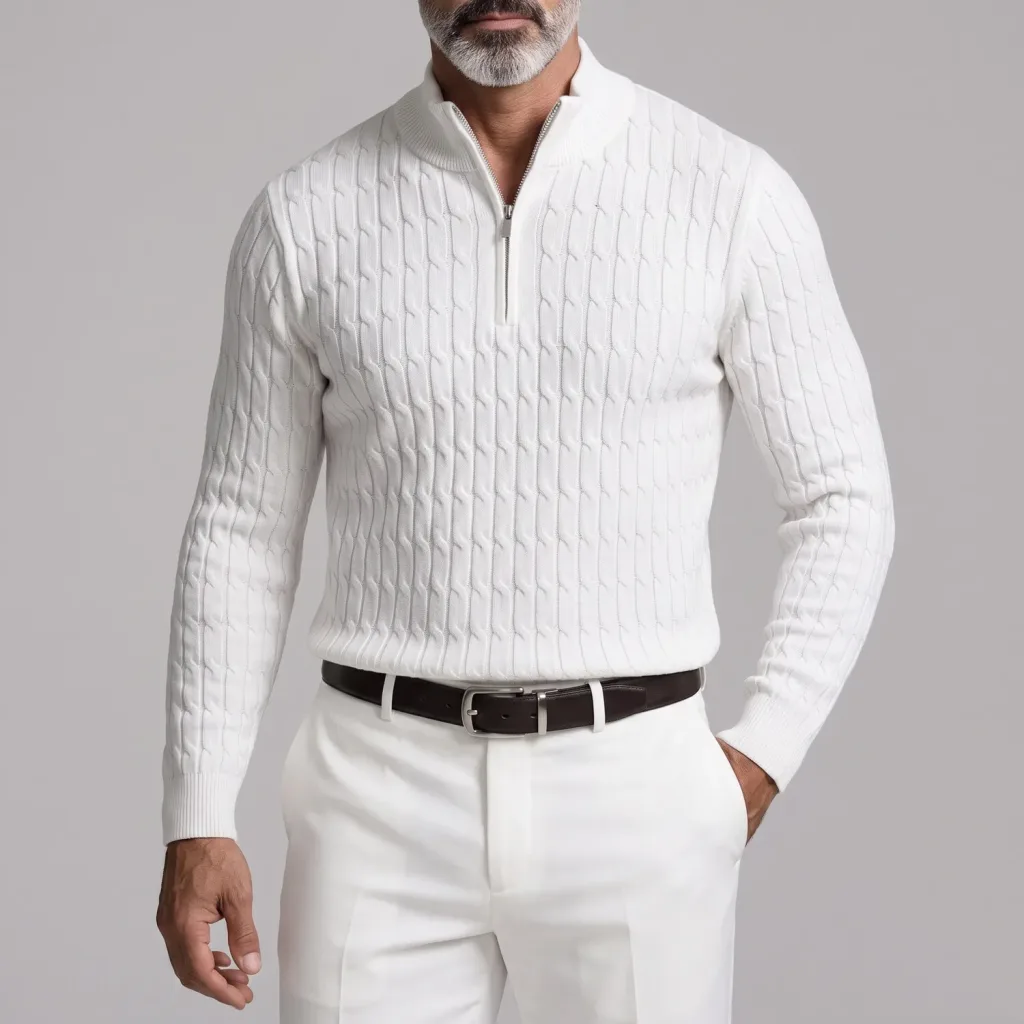 Men's Solid Color Stand Collar Half Zip Slim Fit Cable Knitted Sweater