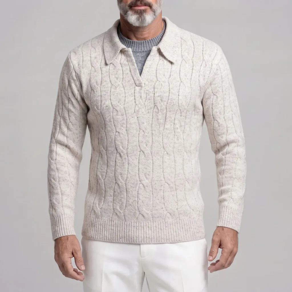 Men's Cable Knit Solid Color Turndown Collar Slim Fit  2 in1 Pullover Sweater