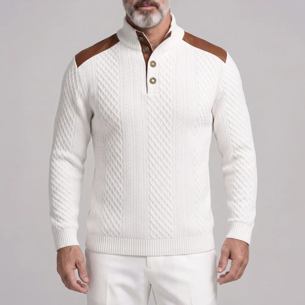 Men's Stand Collar Half-Button Placket Cable Texture Pullover Sweatshirt