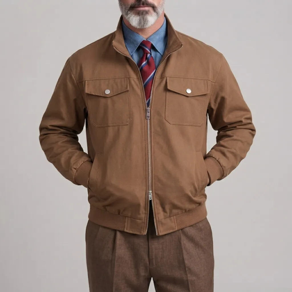 Men's Vintage Solid Color Multi-Pocket Stand Collar Zipper Jacket