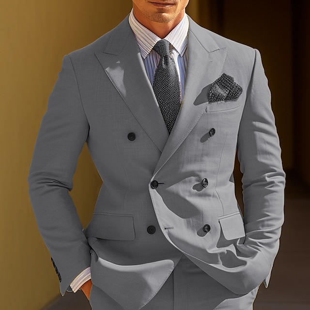 Men's Business Solid Double Breasted Peak Lapel Blazer