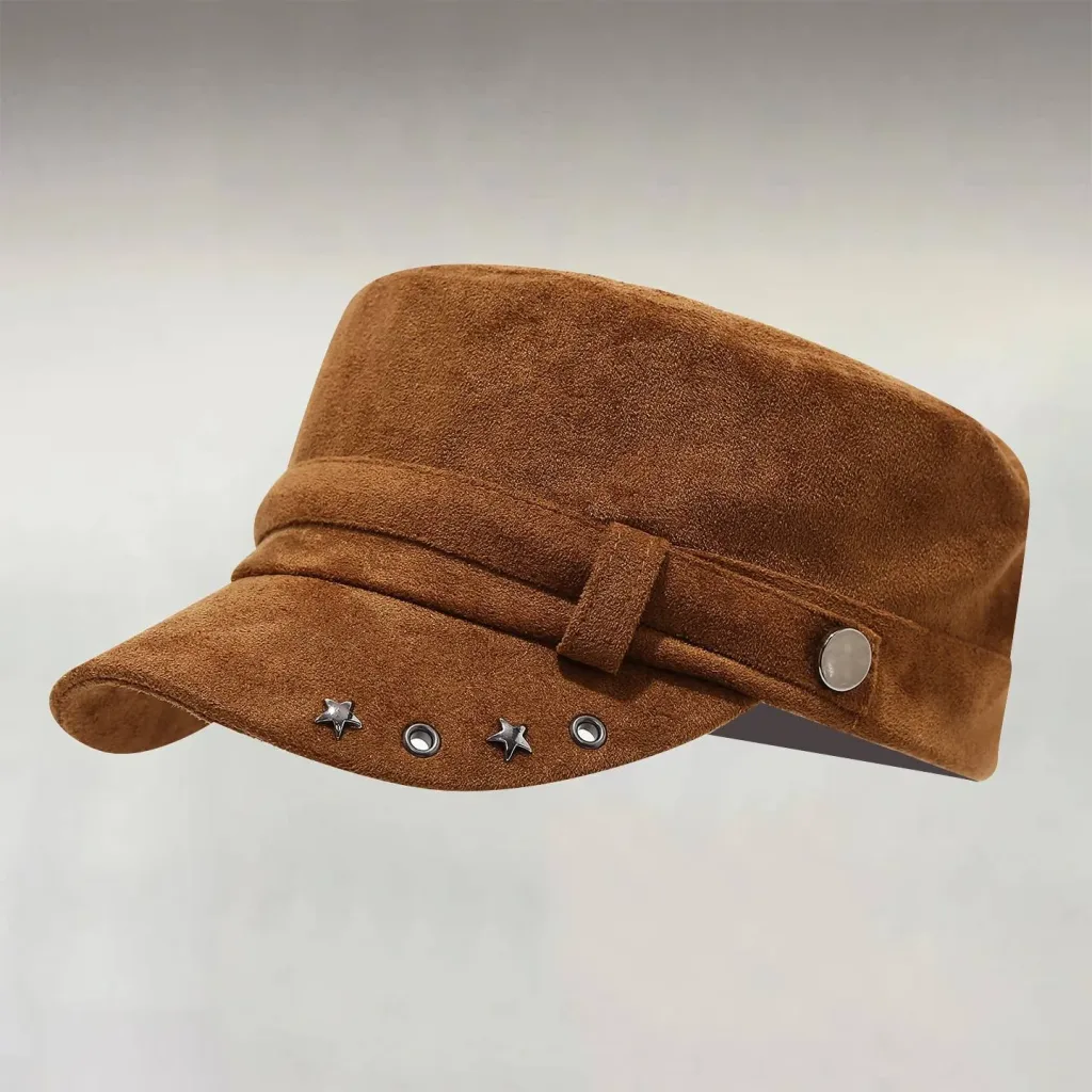 Men's Caramel Suede Star Rivet Decor Vintage Flat Top Hat