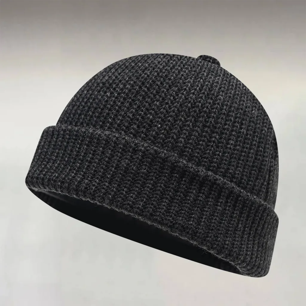 Men's Solid Color Cuffed Brim Thickened Warm Knitted Beanie Hat