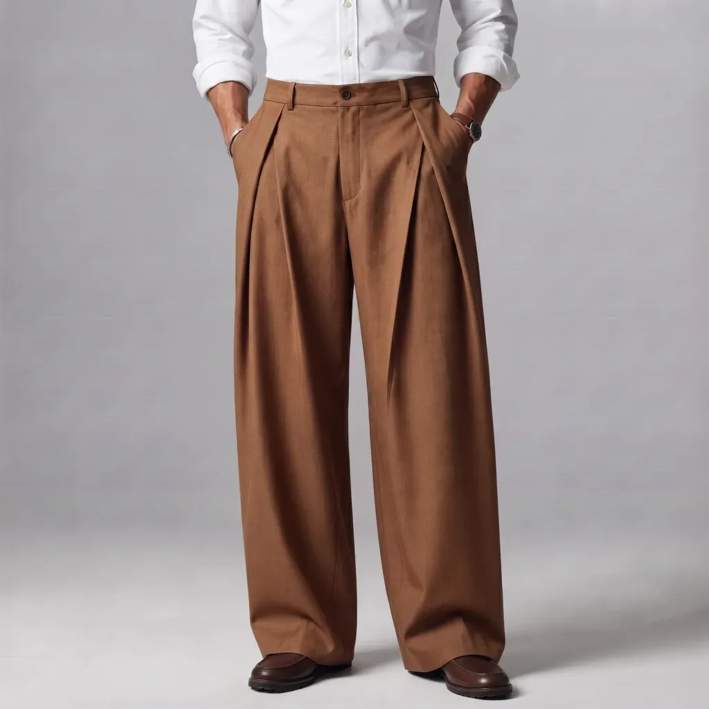 Men's Business Casual Solid Color High Waist Wide Leg Pleated Loose Suit Pants