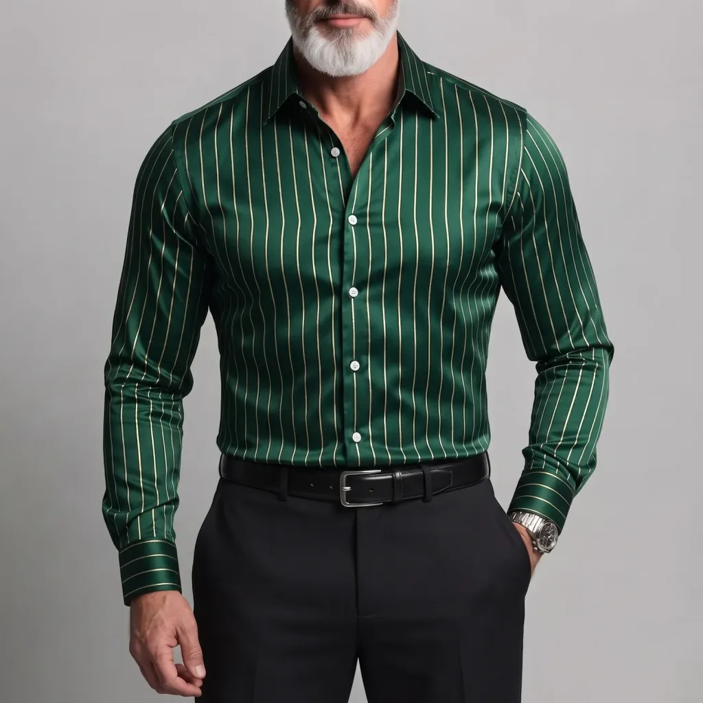Men's Business Casual Pinstripe Print Button-Up Slim Fit Long Sleeve Shirt