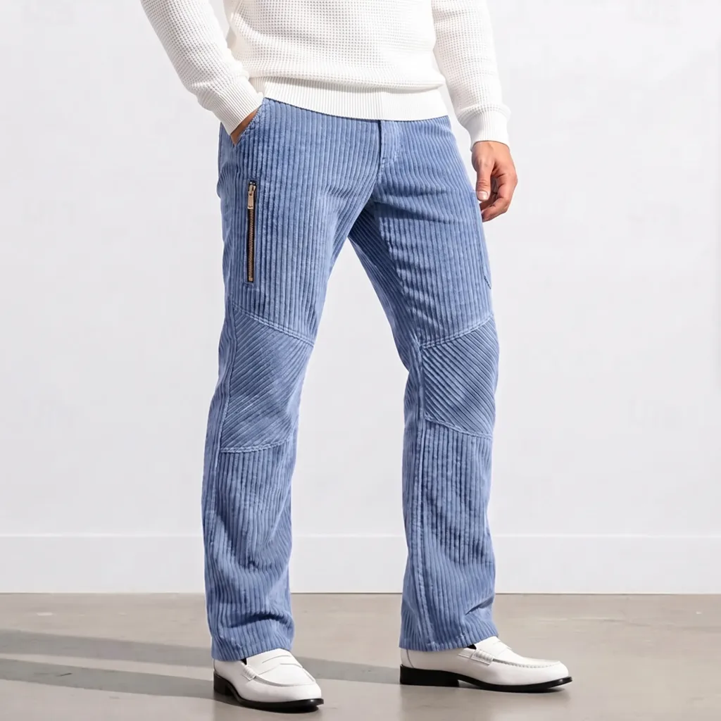 Men's Retro Solid Color Corduroy Multi-Pocket Mid-Rise Straight Leg Casual Pants