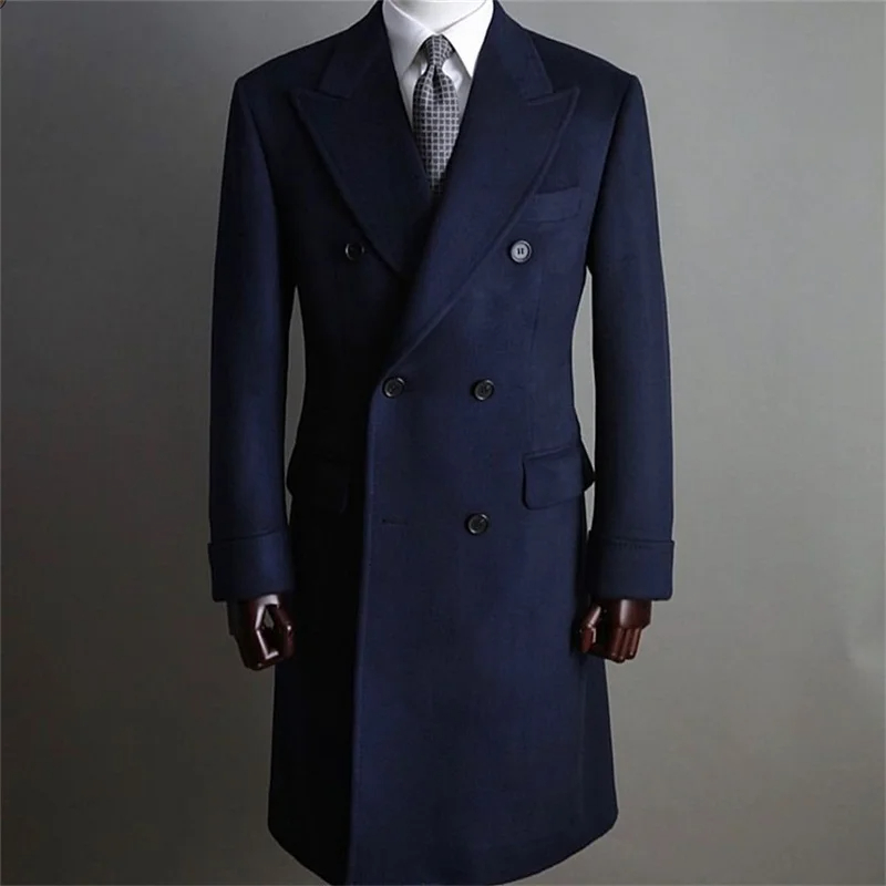 Men's Winter Coat Casual Solid Lapel Collar Double-Breasted Long Sleeve Mid-Length Fur Coats
