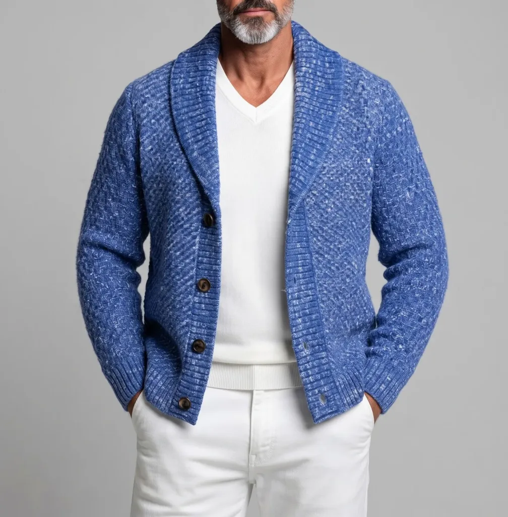 Men's Solid Color Shawl Lapel Single Breasted Marled Knit Texture Sweater Cardigan