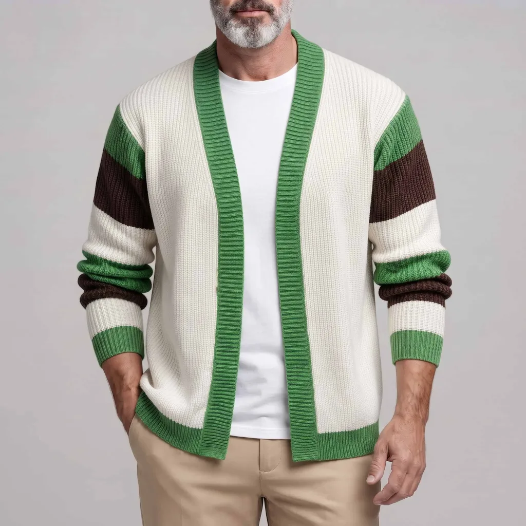 Men's Casual Colorblock Open Front Long Sleeve Ribbed Knitted Cardigan