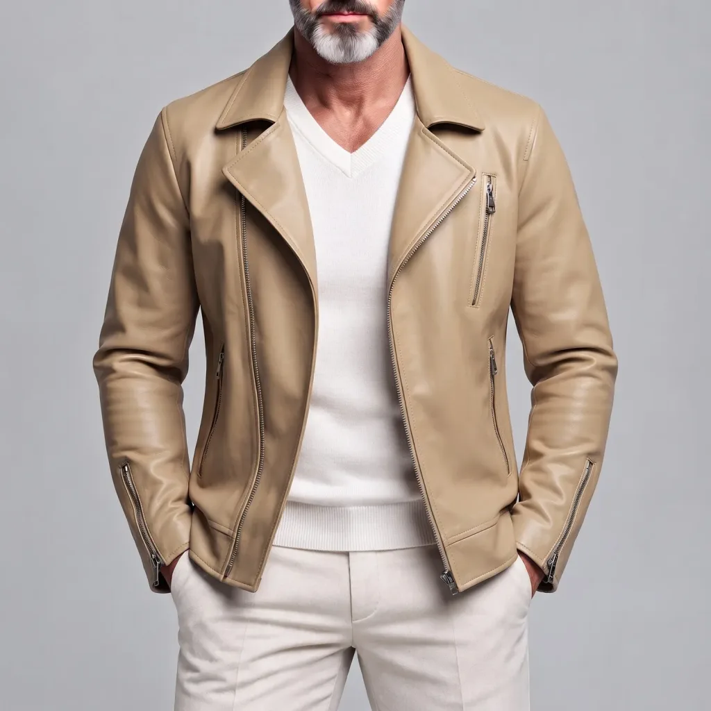 Men's Solid Color Lapel Collar Multiple Pockets Asymmetrical Zipper Slim Fit PU Leather Jacket