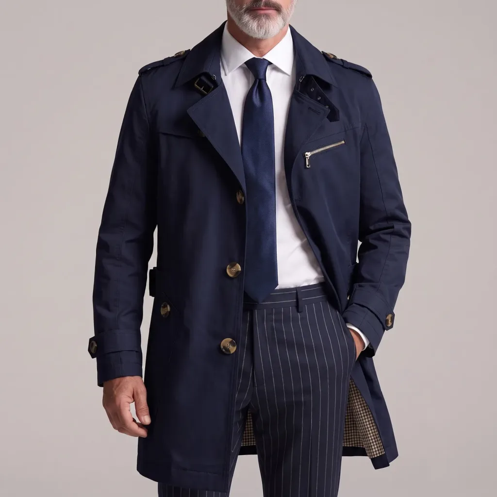Men's Classic Solid Color Lapel Collar Single Breasted Mid-Length Trench Coat