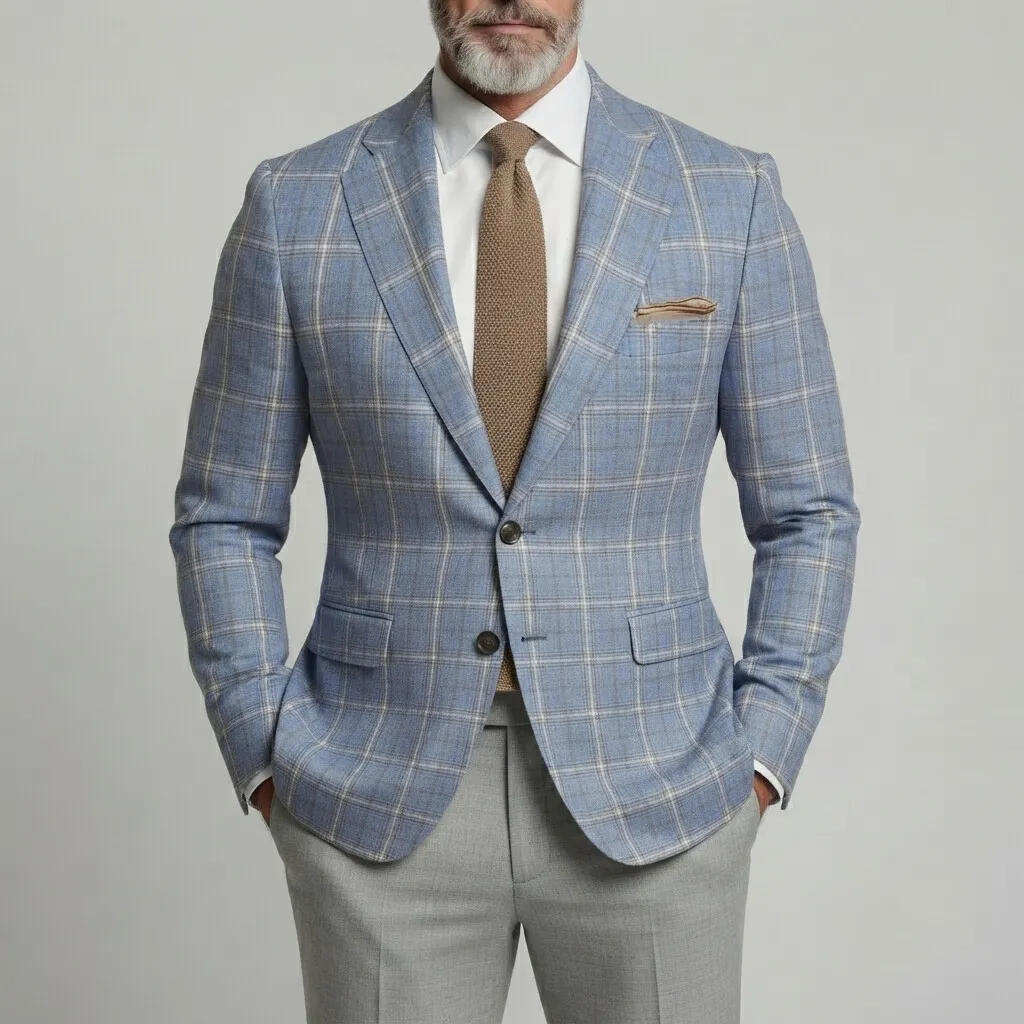 Men's Business Casual Plaid Print Two Button Notch Lapel Slim Fit Blazer