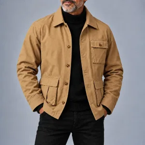 Men's Casual Turndown Collar Cargo Pocket Single Breasted Solid Color Jacket