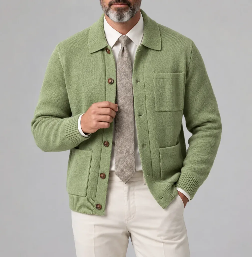 Men's Solid Color Turndown Collar Patch Pockets Single Breasted Knitted Cardigan