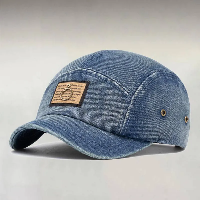 Men's Retro Denim 3D Metal Decor Adjustable Snapback Short Brim Baseball Cap